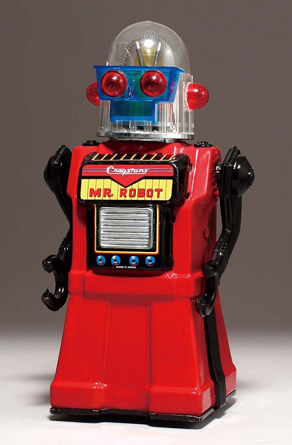 ヨネザワ＋クラグスタン/日本＋アメリカ ミスター・ロボット(MR.ROBOT)赤 ブリキ・電動 (単1×2) 箱付 280mm 1950  1960年代前半