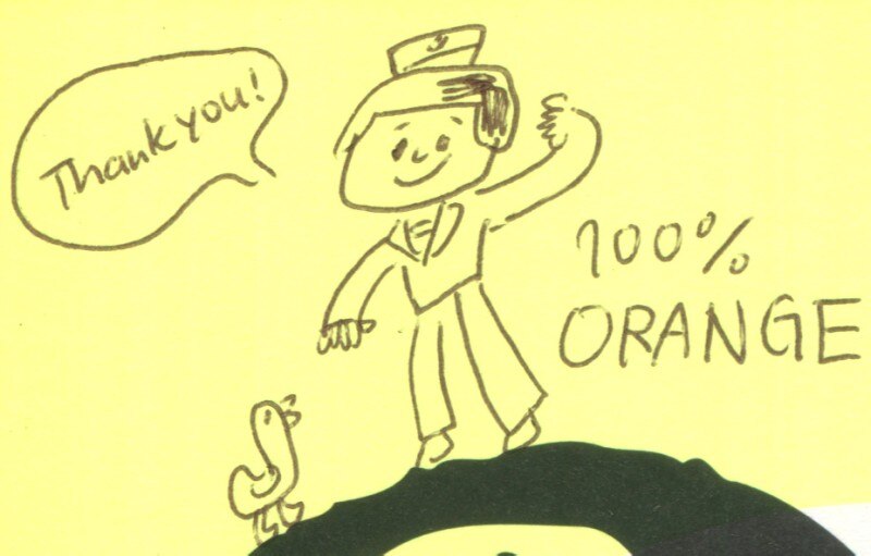 100 オレンジ 直筆イラストサイン入りハガキ Doughnuts