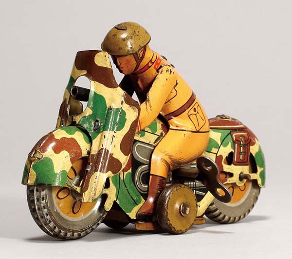 【現金特価】 メーカー不明/日本製 ブリキ・ゼンマイ 戦前軍用バイク 自動車