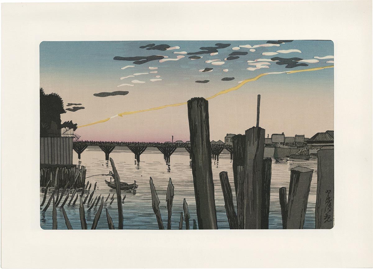 8313］ 丹青社/「小林清親 純手摺木版画 千ぼんくい両国橋清親