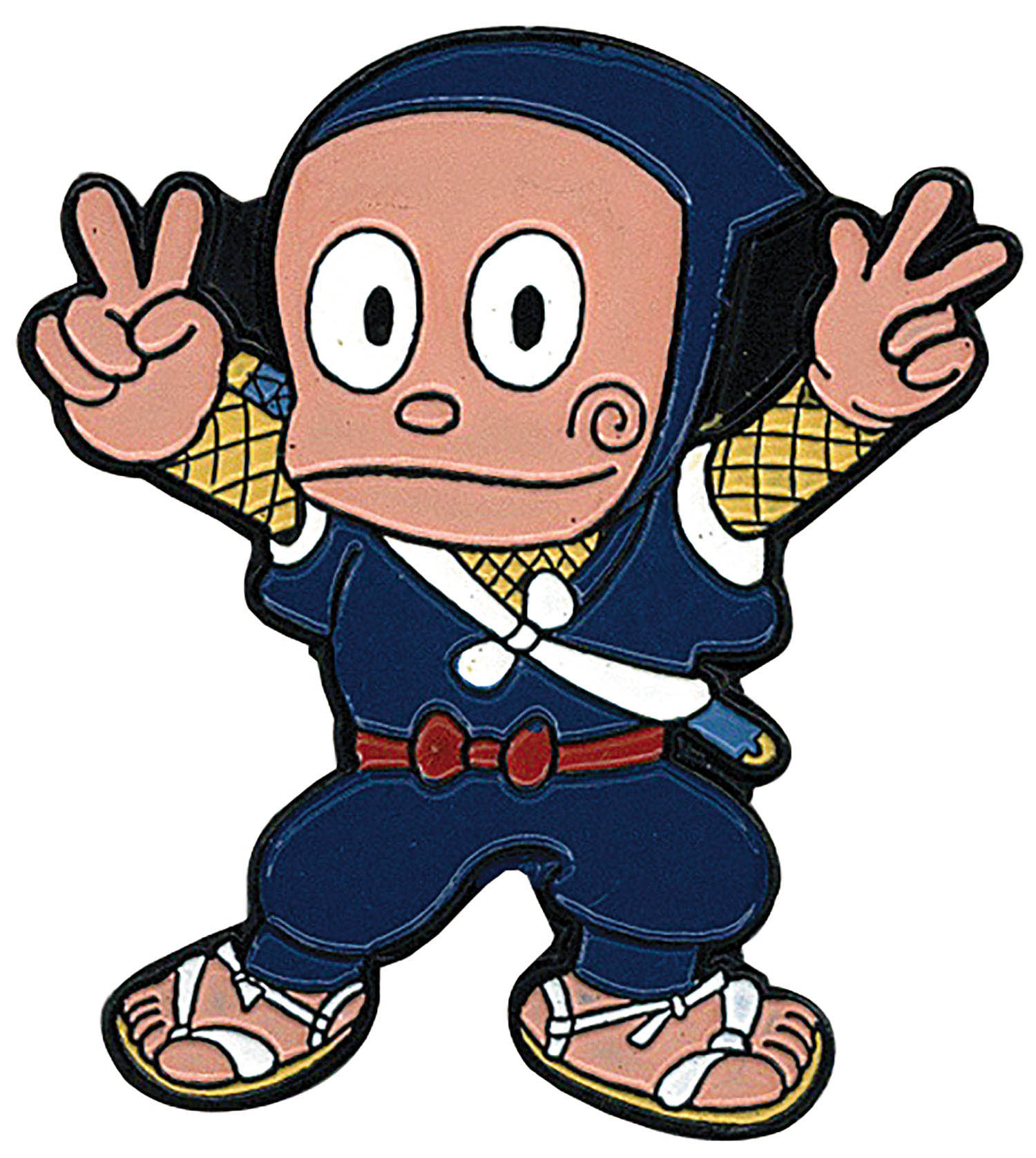 Hattori-kun badge right hand V sign left hand V3 pose