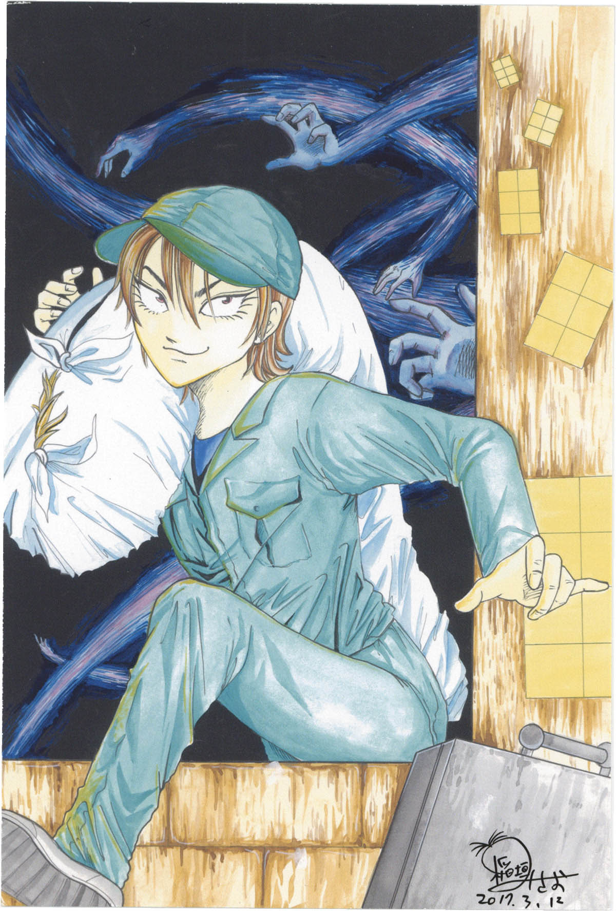 4233] 稲垣みさお 直筆サイン入りカラー複製イラスト/直筆サイン入り