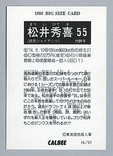 プロ野球チップス 1993年 ビッグサイズカード 松井