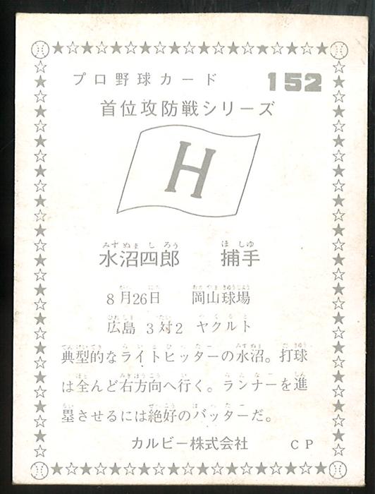 カルビープロ野球カード1975年⁄No152水沼四郎⁄広島カープ 港書房 1975