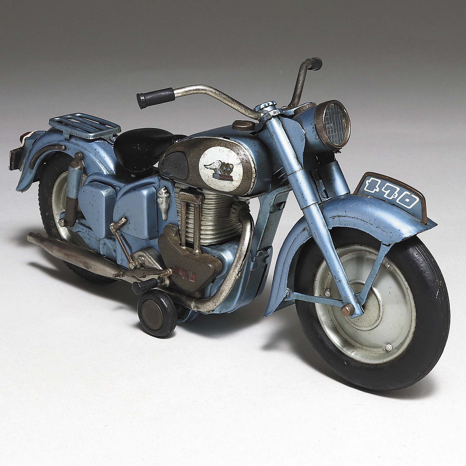 バンダイ メグロ オートバイ 500cc スタミナ 青メタリック 上箱黄色 310mm