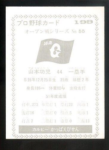 カルビー プロ野球カード 1977年度版 NO．199 山本功児