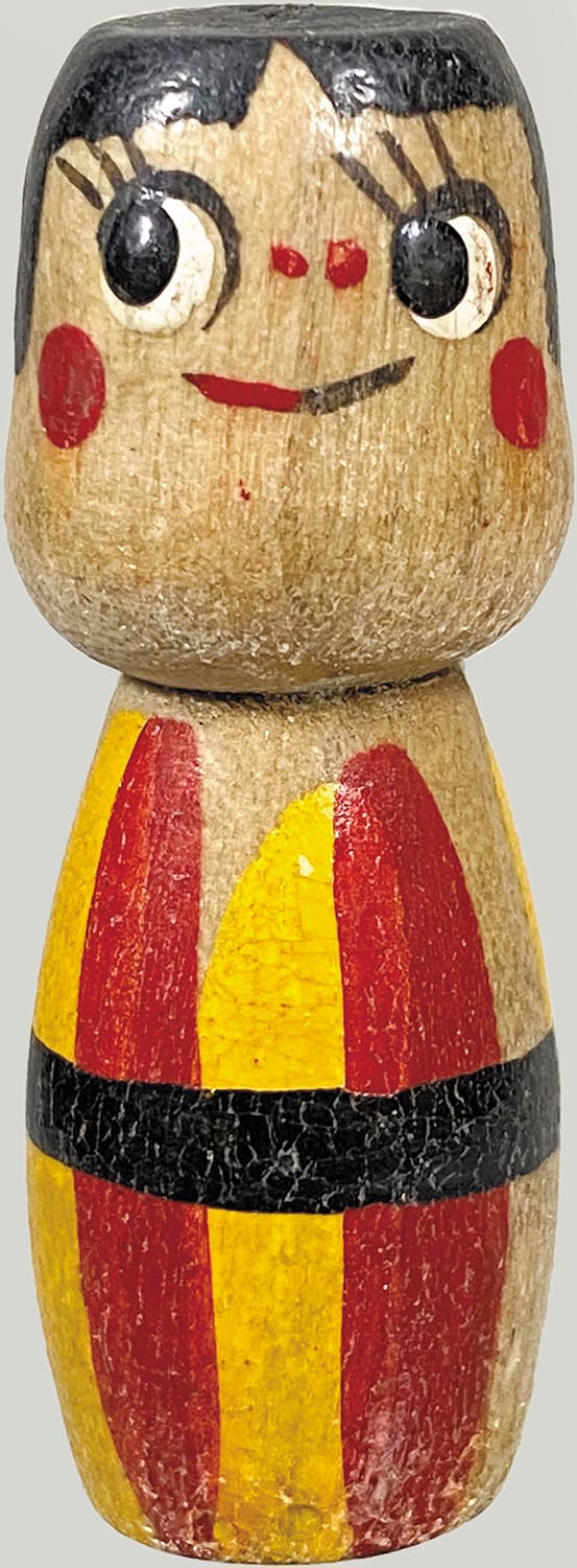 1412］ 不二家 ペコちゃん こけし 赤黄/黒帯