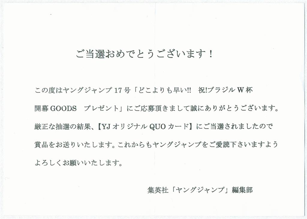 ヤングジャンプ 2014年17号抽プレ 山本彩 QUOカード