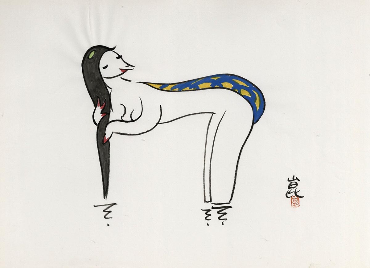清水崑直筆カラーイラスト「女かっぱ二十態」
