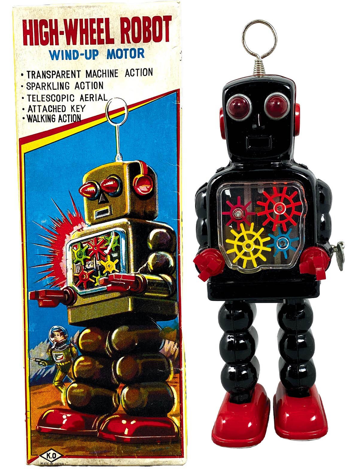 High Wheel Robot. Vintage Tin Plate Toy Robot, Yoshiya