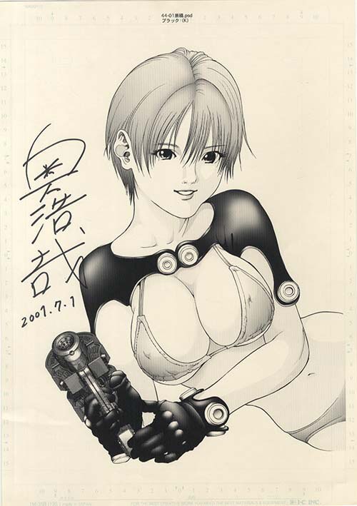 奥浩哉直筆サイン入り複製イラスト Gantz 岸本恵