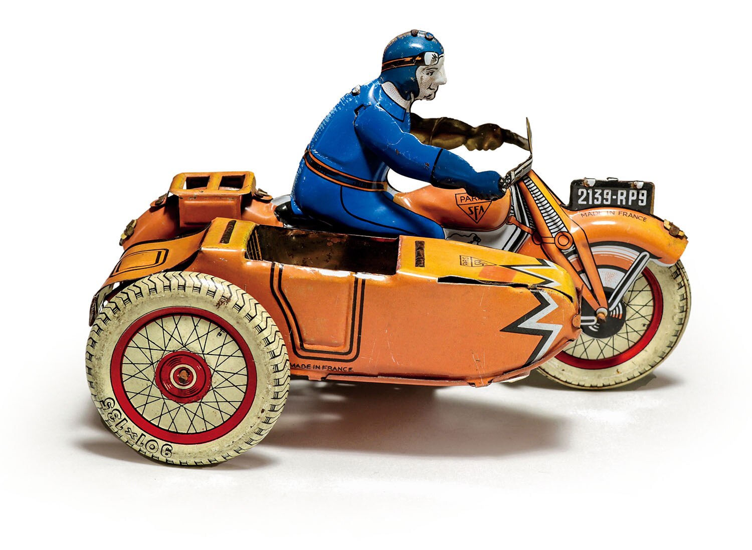Side-car Pompiers SFA – Jouet Mécanique En Tôle, Fabrication Française, Vintage