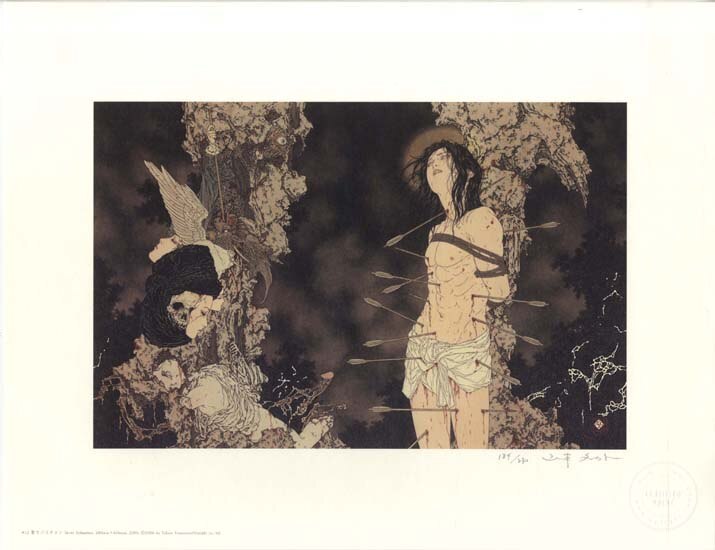 国内外の人気 山本タカト 直筆サイン 複製画 ためらいながら 変曲点上の愉悦 専用 絵画 タペストリ