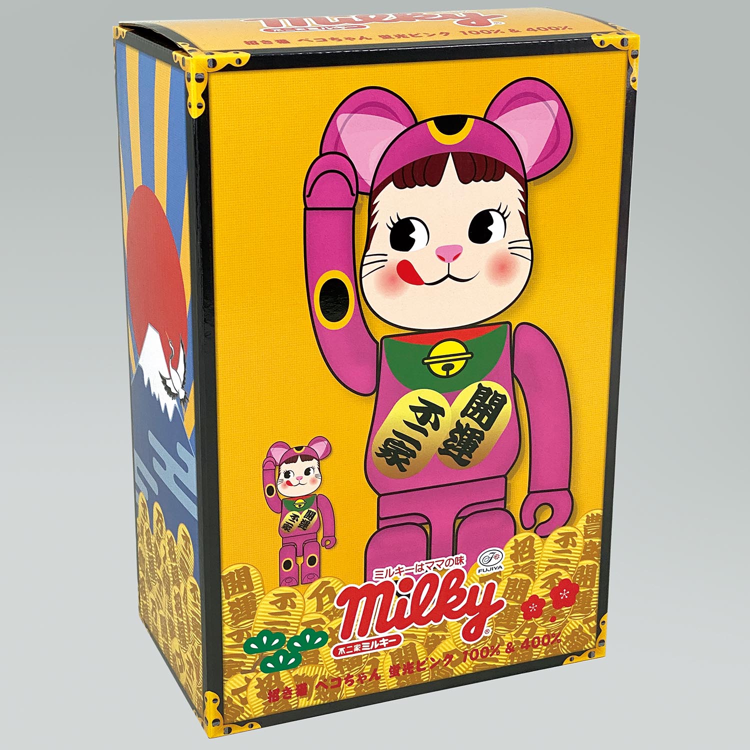 招き猫 ペコちゃん 金メッキ 蓄光ミルキー入り BE@RBRICK 100％ & 400