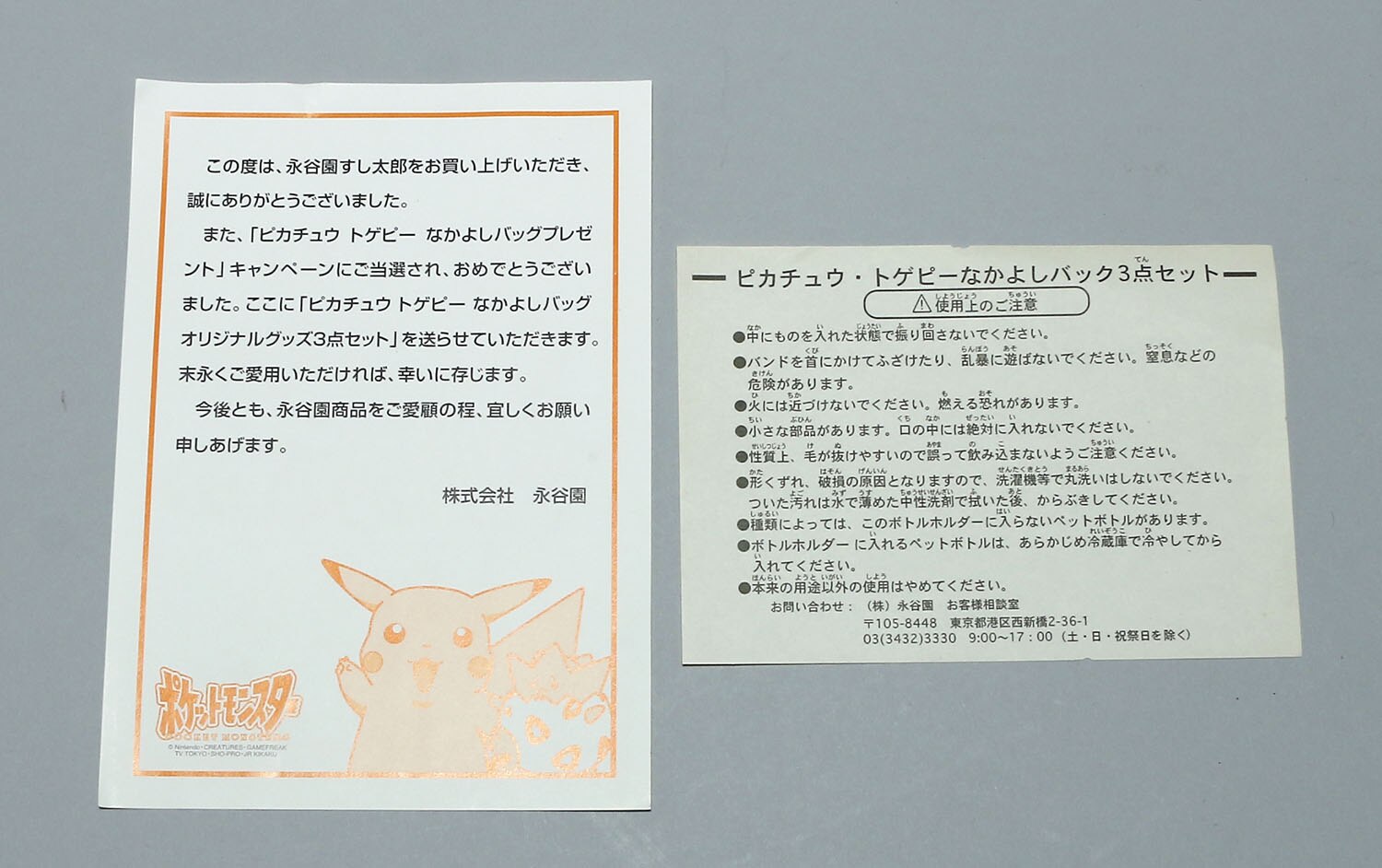 永谷園 ピカチュウトゲピーなかよしバッグプレゼント オリジナル3点グッズ