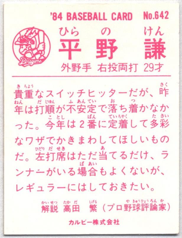 カルビー 84年 平野謙 642