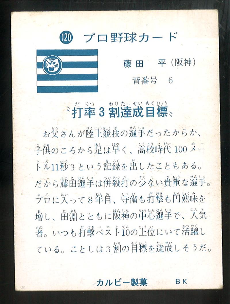 カルビー プロ野球カード 1973年度版 №120 藤田平