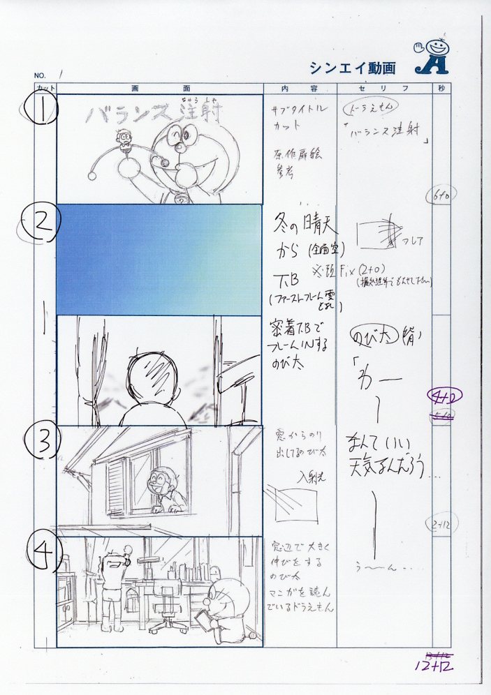 ドラえもん 絵コンテ スタッフ直筆手書き修正あり 81年お正月特番 81お正月だよ！