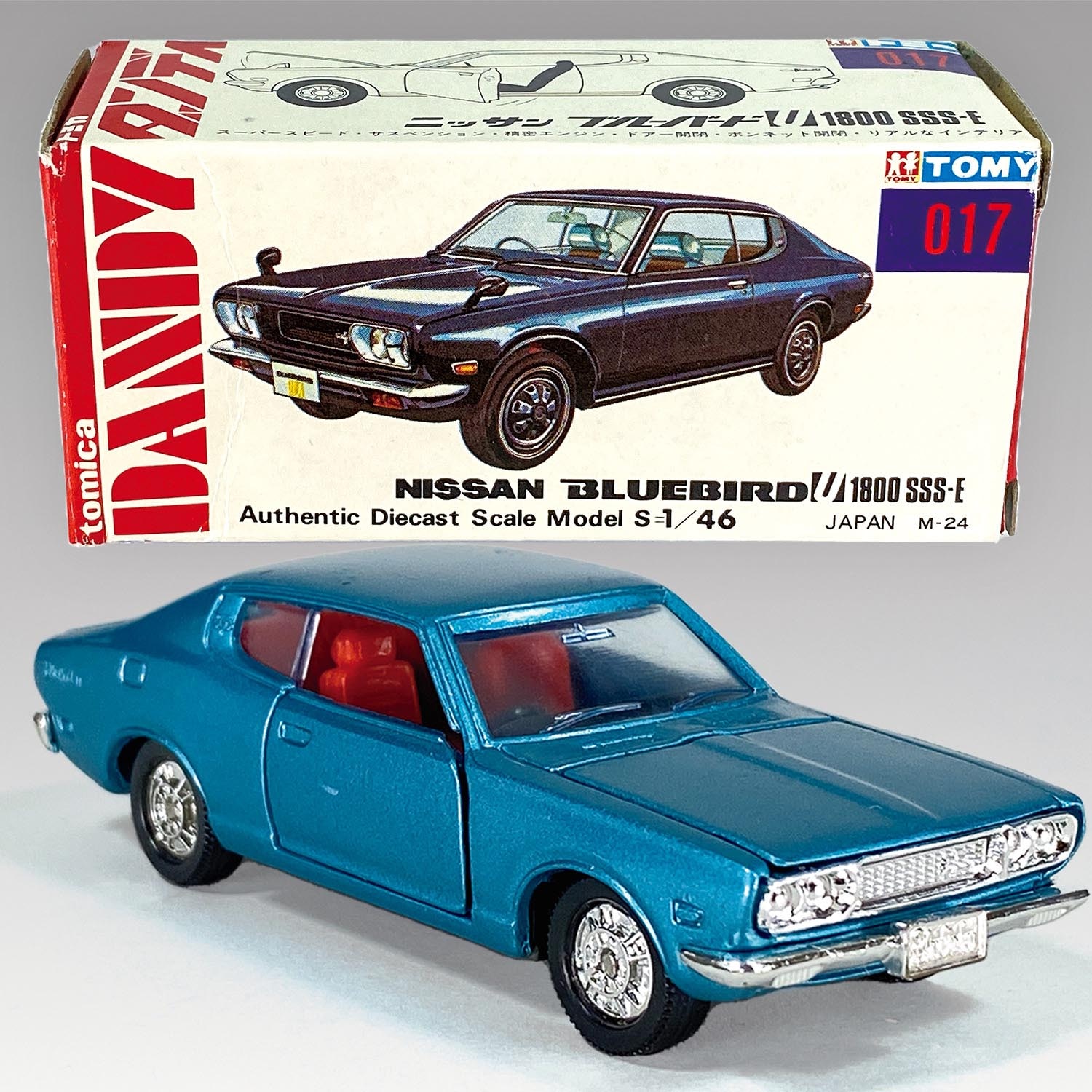 Tomica Dandy 017 Nissan Bluebird U 1800 SSS-E metallic blue trunk