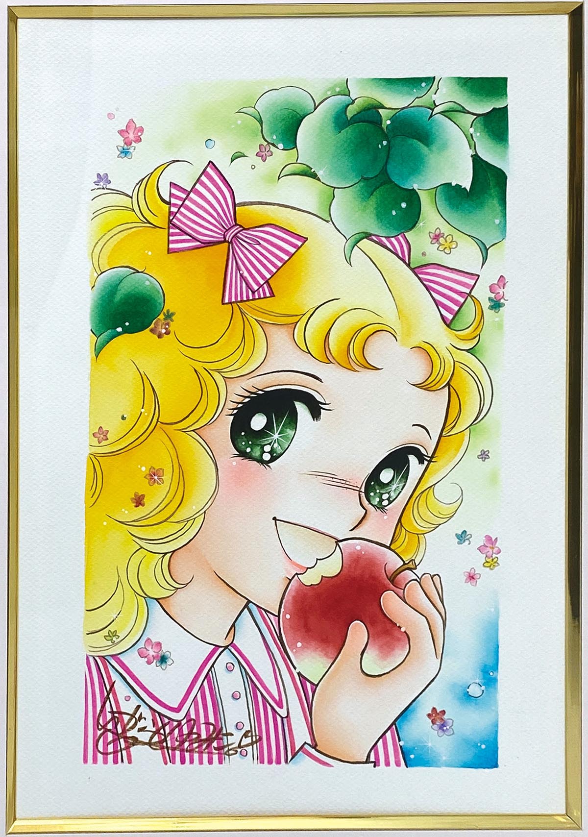 いがらしゆみこ直筆カラーイラスト「キャンディキャンディ」リンゴ