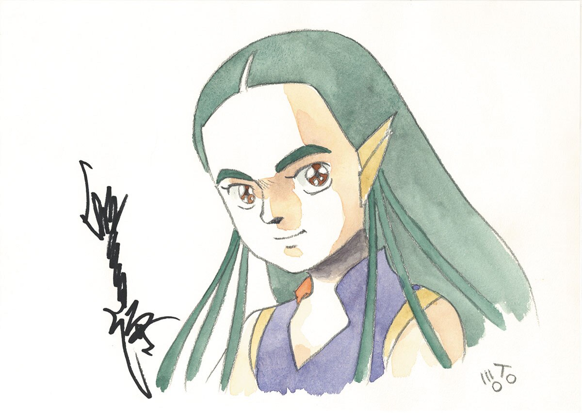 在庫一掃セール 湖川友謙直筆カラーイラスト「聖戦士ダンバイン」キーンキッス サイン、直筆画