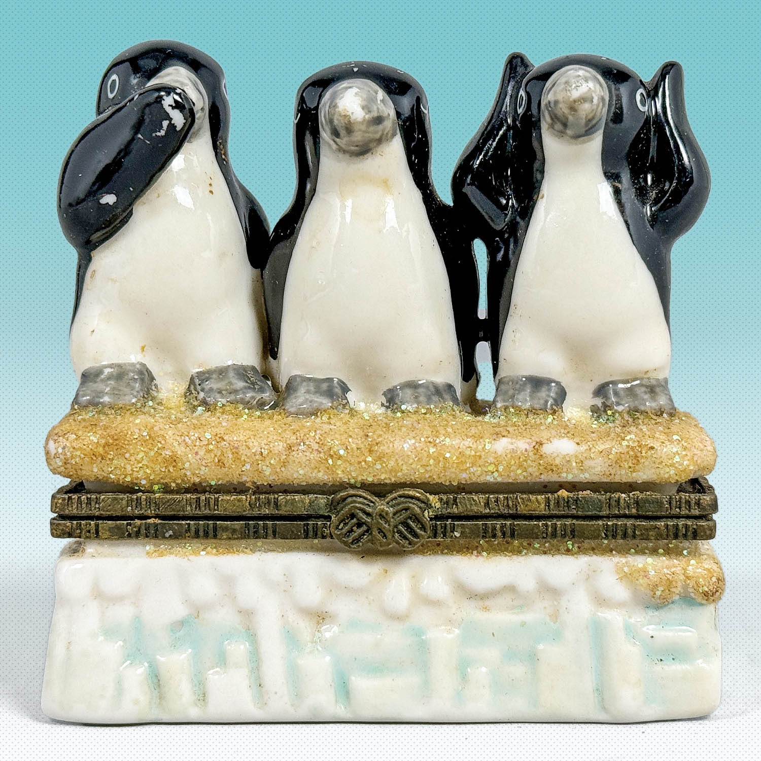 6029] 見ざる聞かざる言わざるペンギン小物入れ