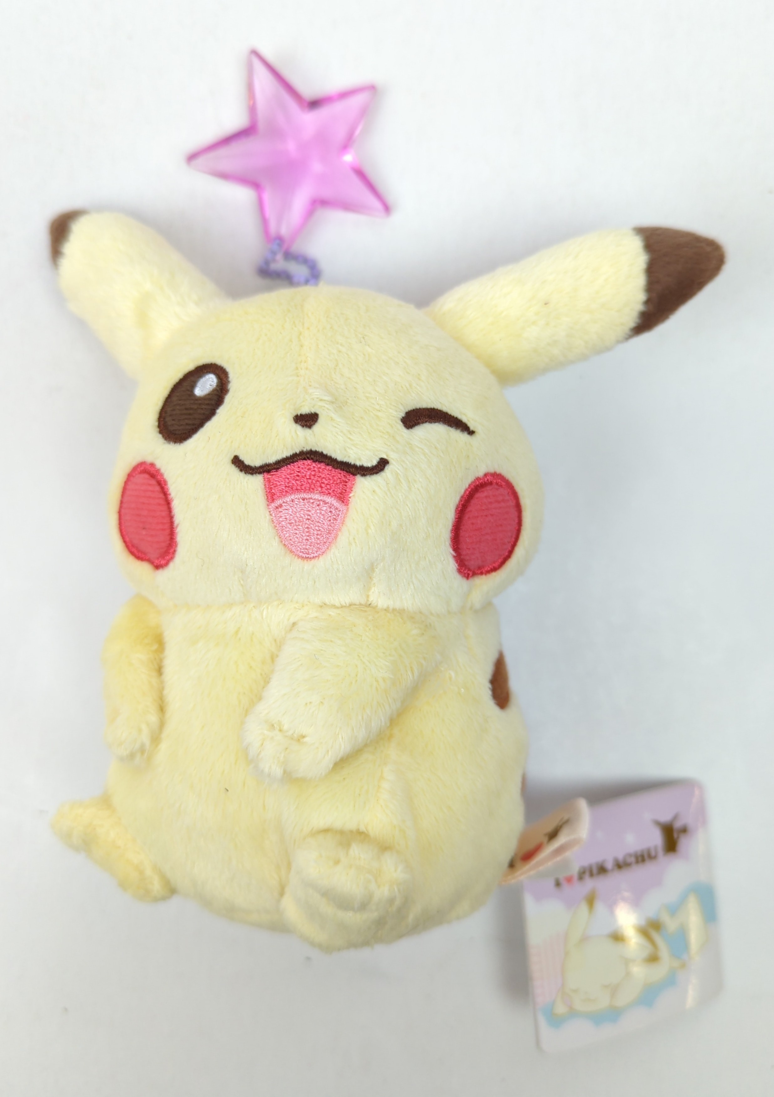 Banpresto Large stuffed Plush Stuffed Toy that can be attached to a bag I LOVE PIKACHU Pokemon Best Wishes Pikachu Purple Star Wink MANDARAKE