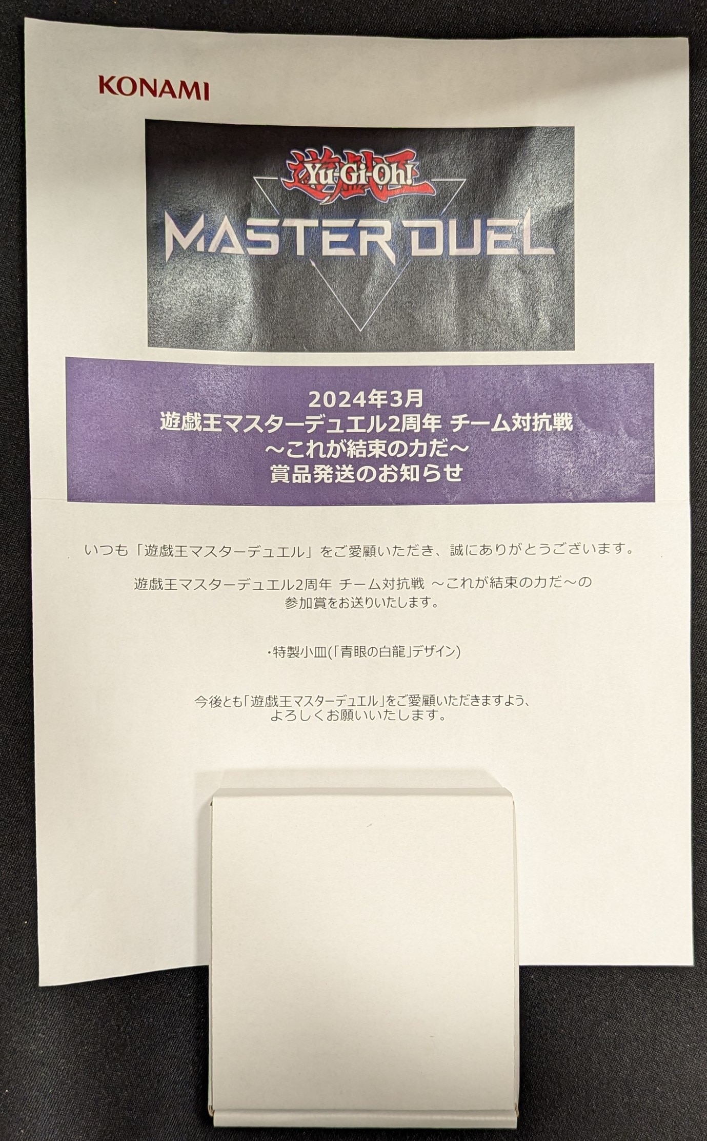 通知書付】遊戯王マスターデュエル チーム対抗戦 青眼の白龍小皿