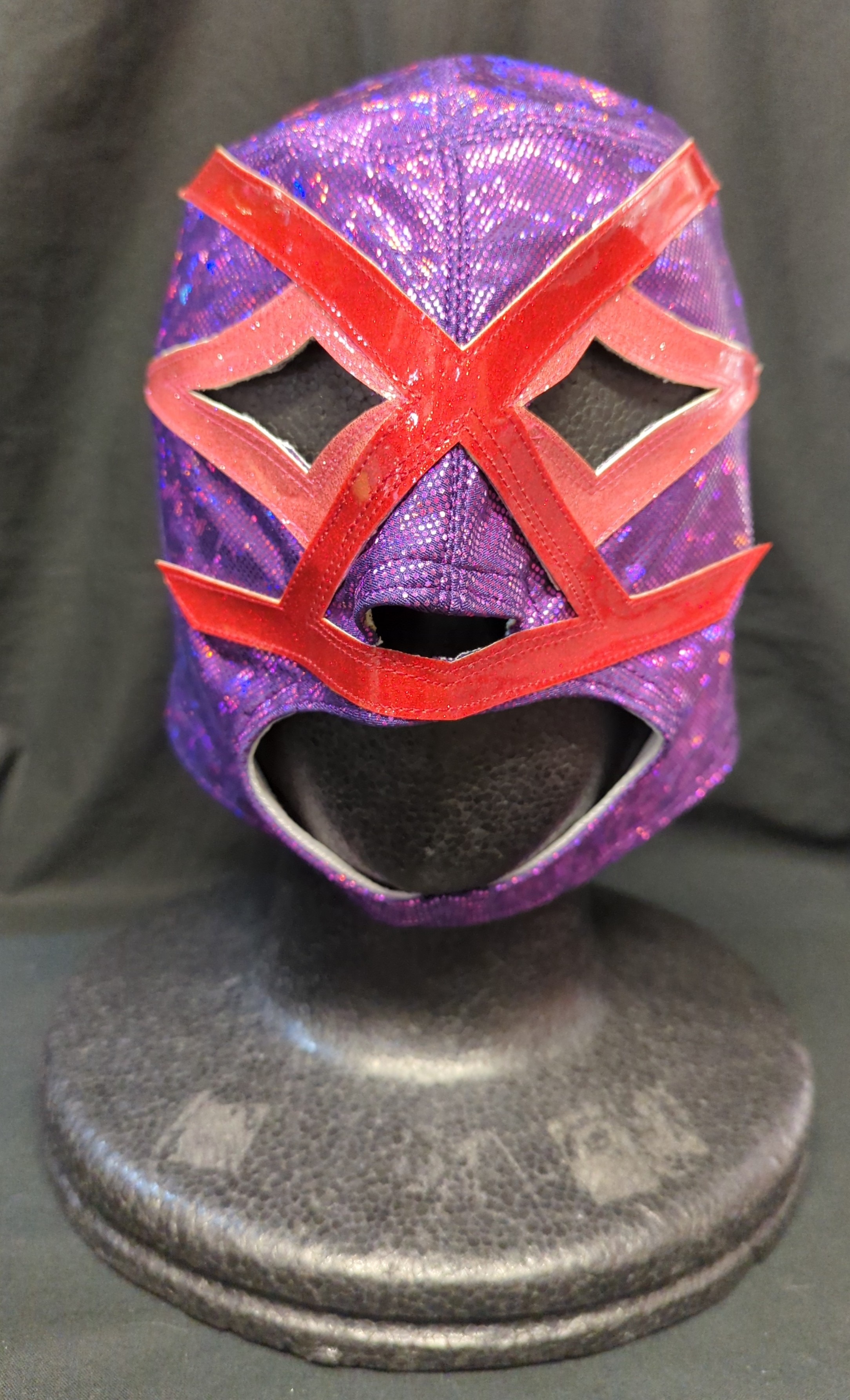プロレスマスク フラノ製【ビジャノ5号(紫特殊×赤ラメ入り・ピンクラメ 