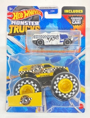 MATTEL MONSTER TRUCKS HOTWHEELS HW MT TAXI AND CRUSHED VAN-BLIND-SIDED HKM07