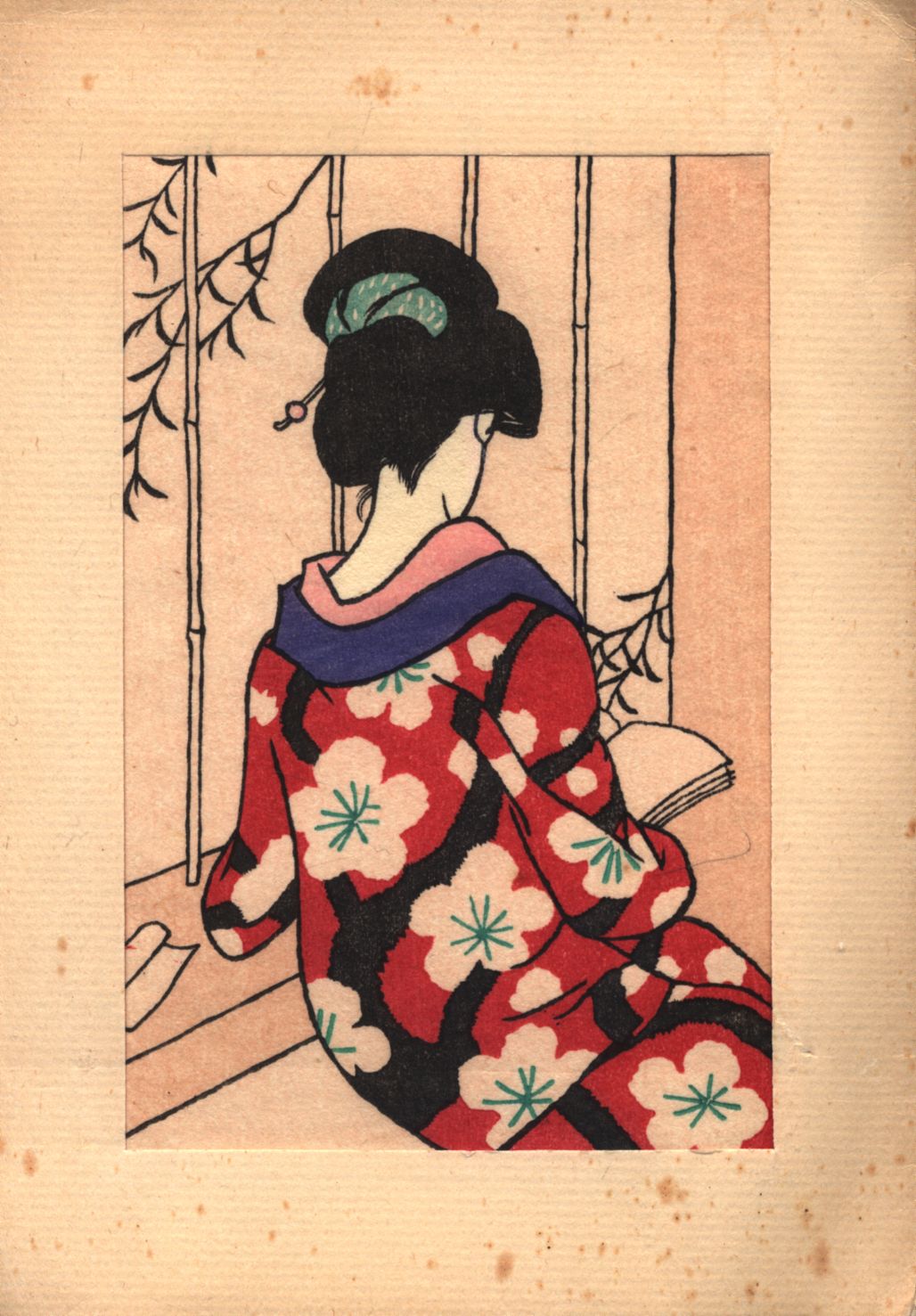 竹久夢二「読書」絵画　木版画 竹久夢二「読書」絵画 木版画 竹久夢二「読書」絵画 木版画 木