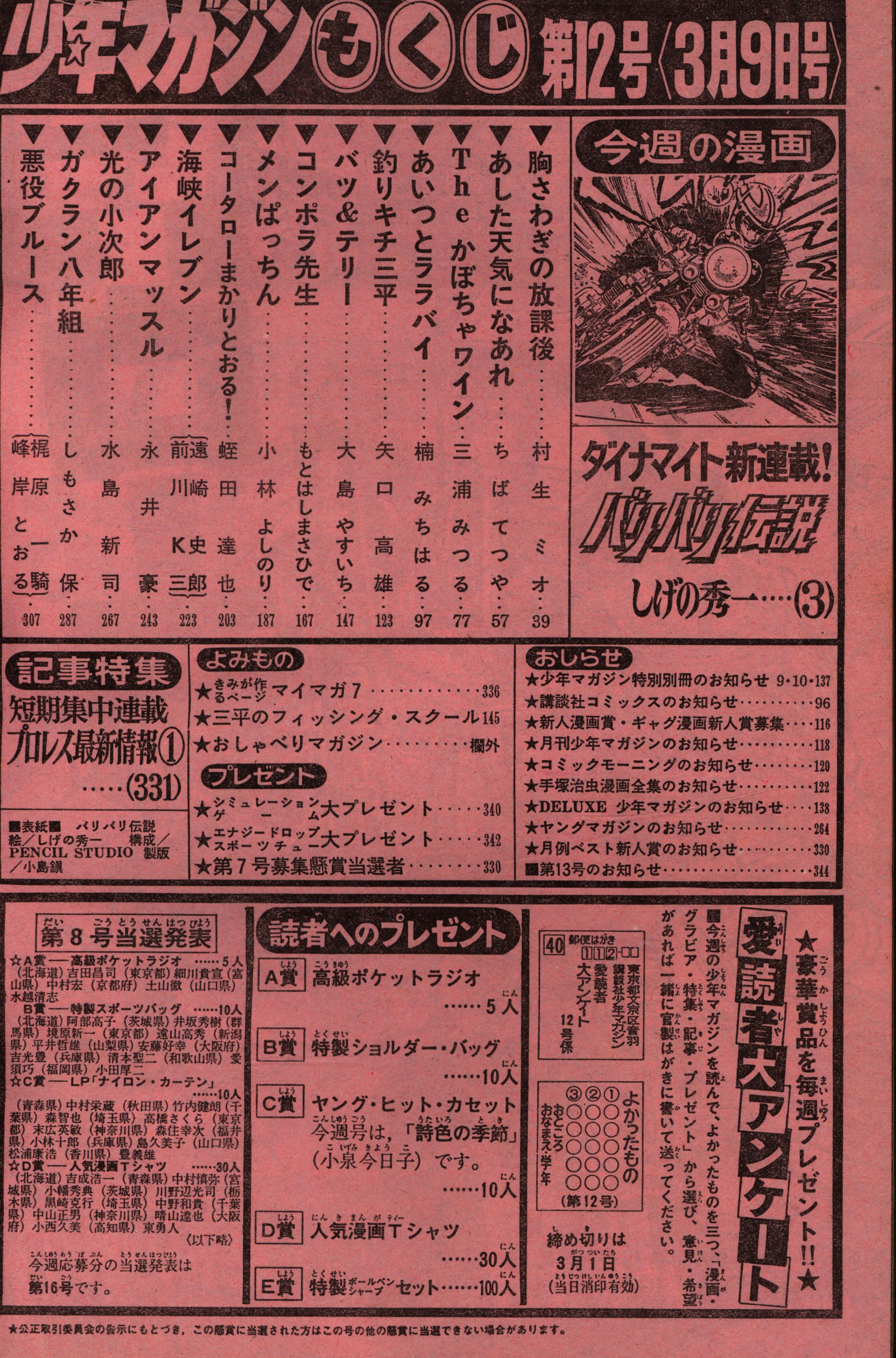 講談社 週刊少年マガジン1983年(昭和58年)12 しげの秀一「バリバリ伝説