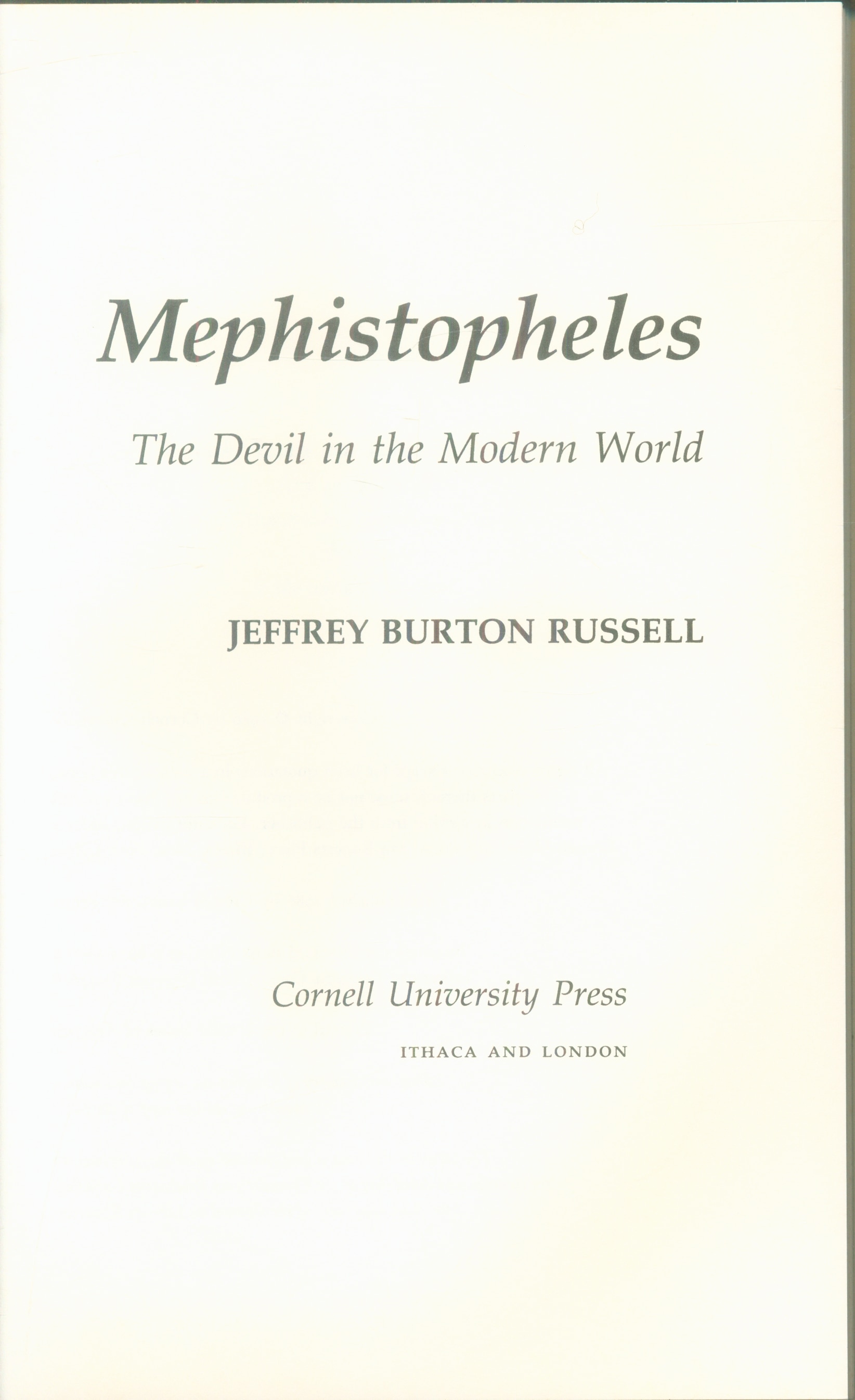 Cornell Jeffrey Burton Russell Mephistopheles The Devil in the