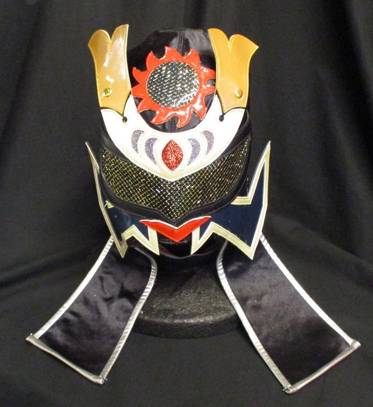 プロレスマスク IMAI製【エル・サムライ(黒×黒・金・紺・赤フチ)】タグ 