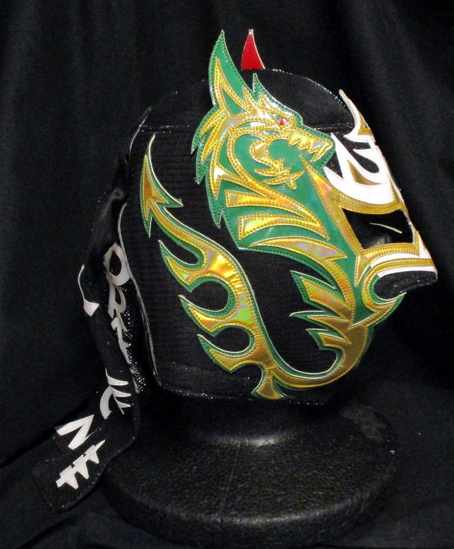 プロレスマスク ブシオ製 ドラゴン・リー黒×金ホロ・赤・緑・白フチ