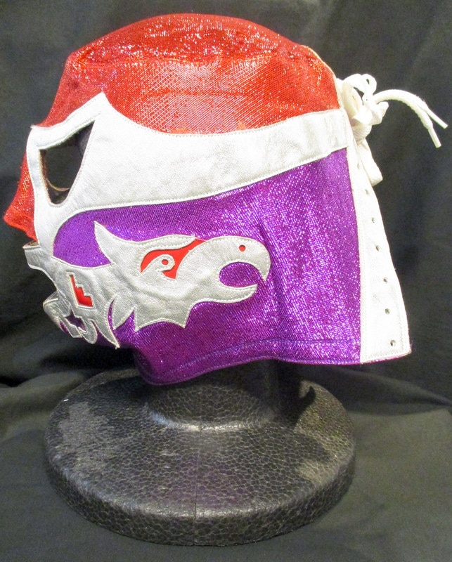 プロレスマスク アロンカナレス製エル・カネック赤・紫ラメ×銀フチ