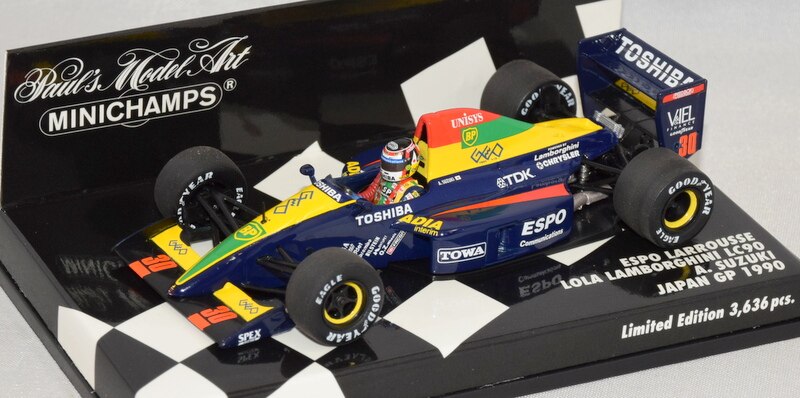 Miniature 1:43 F1 Larrousse Lamborghini Lola LC90 - Pilote Éric Bernard - Minichamps - Occasion