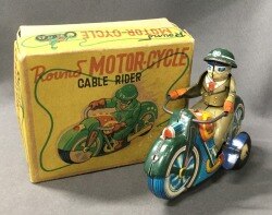 マスダヤ ゼンマイブリキROUND MOTOR-CYCLECABLE RIDER - ミニカー