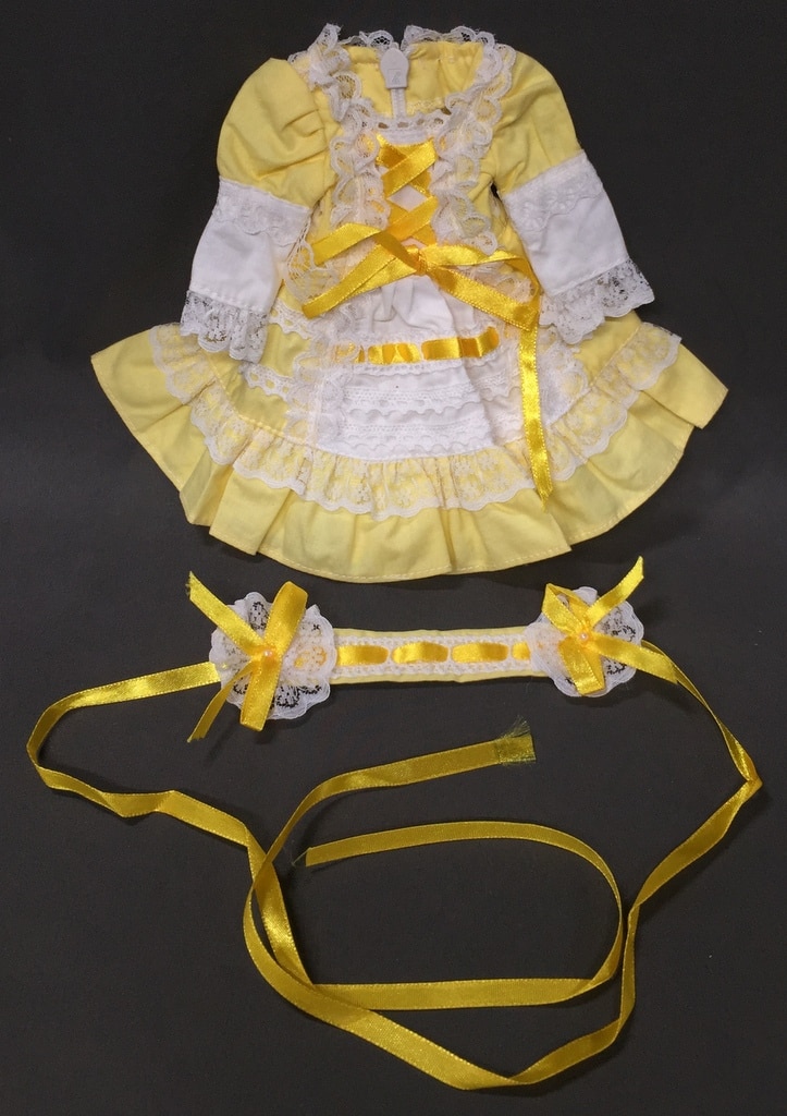 ドール衣装 30cmサイズ(幼SDなど) 黄色 甘ロリータ・ヘッドドレス付き