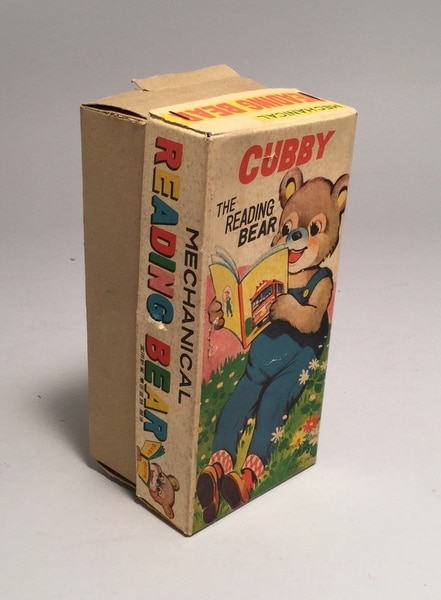 alps shouji wind-up toy tin cubby the reading bear kabi bear h