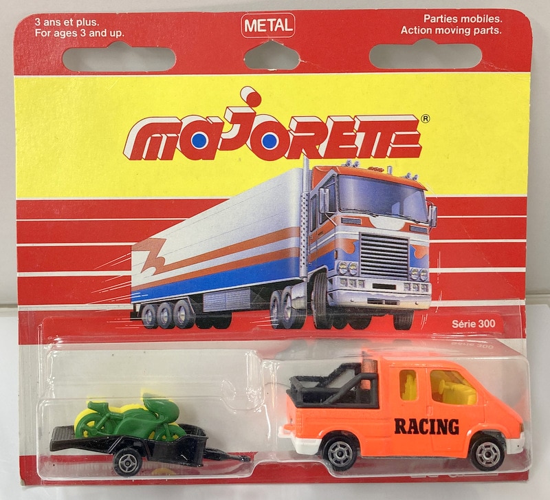 MAJORETTE Serie300/METAL MADE IN FRANCE FORD TRANSIT(オレンジ/RACING)w/トレーラ(バイク2 台/黄・緑) | ありある | まんだらけ MANDARAKE
