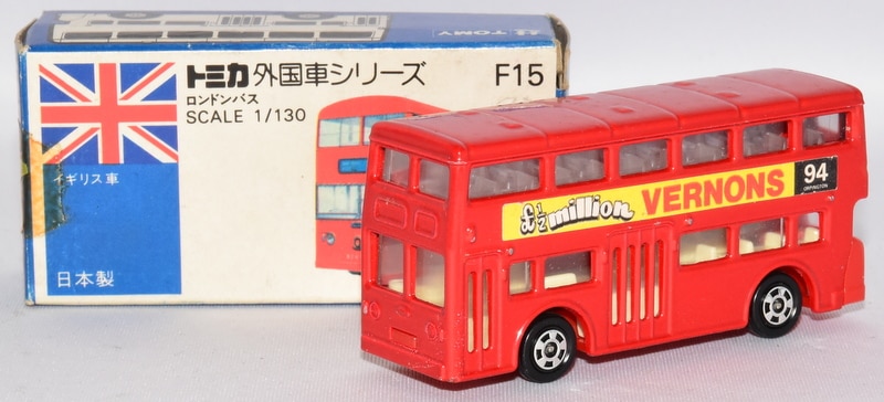 トミー トミカ青箱日本製 ロンドンバス 赤 ￡1/2million VERNONS F15-1 ...