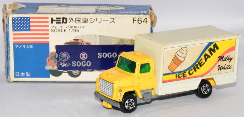 トミー トミカ青箱日本製 フォード パネルバン/黄/窓 緑/1H/ICE CREAM 