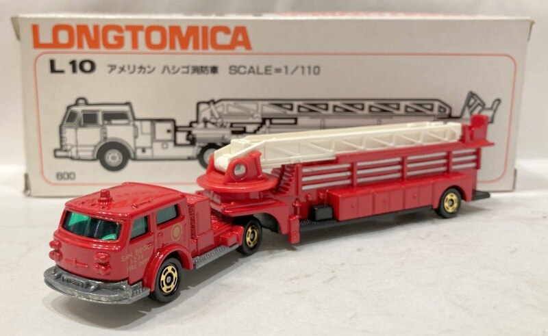 Tomy Long Tomica / white box American ladder fire truck / red SAN