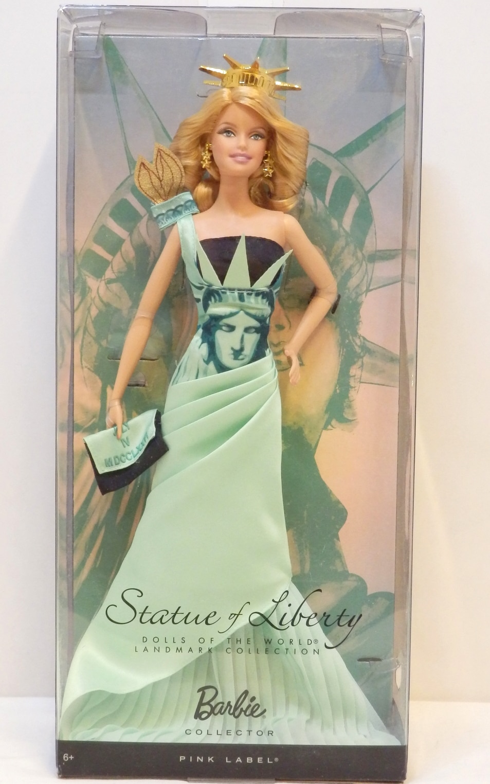 Barbie pink label statue 2025 of liberty