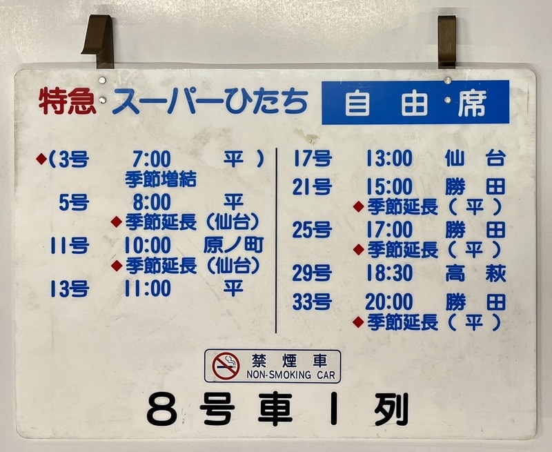 乗車位置案内板 特急 スーパーひたち 自由席 8号車1列 | ありある