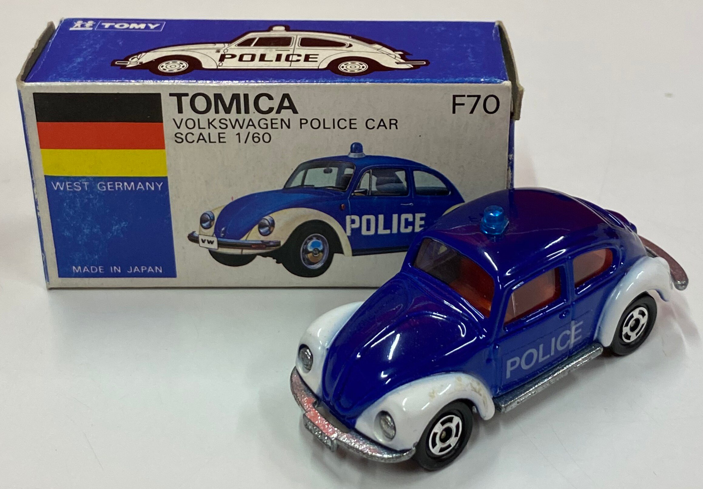 tomy tomica blue box f70-1-1 volkswagen 99 police car blue