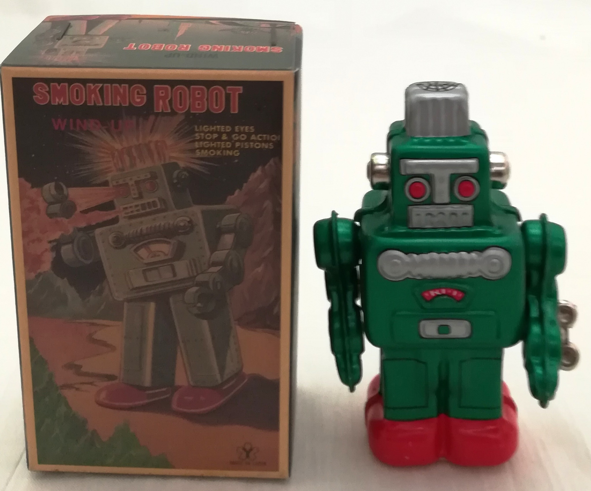 Yonezawa Wind Up Tin Toy Reproduction Version Smoking robot green 80Mm |  MANDARAKE 在线商店