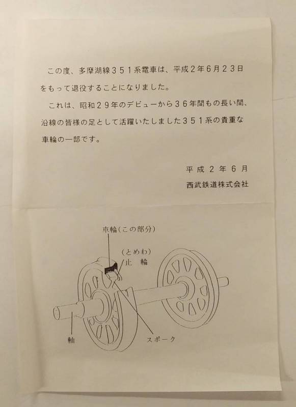 Seibu Railway 351 series train retirement commemorative wheel June