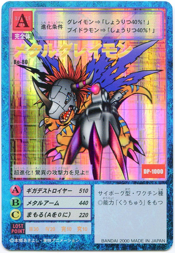 Digimon Card Game Bo-80 Booster 2 Metal Greymon Japanese Bandai 2000 Holo Foil